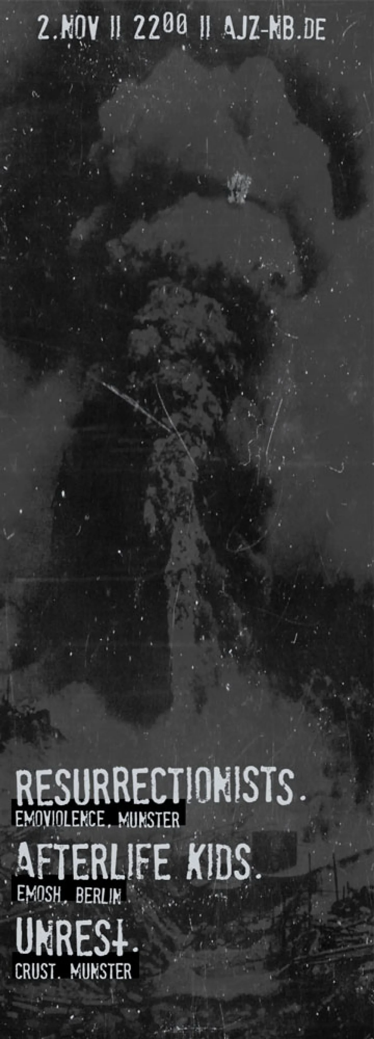 Flyer: resurrectionists + afterlife kids + unrest