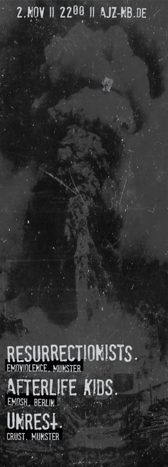 Flyer: resurrectionists + afterlife kids + unrest