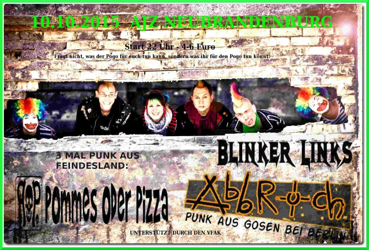 Flyer: ABBRUCH + POMMES ODER PIZZA + BLINKER LINKS