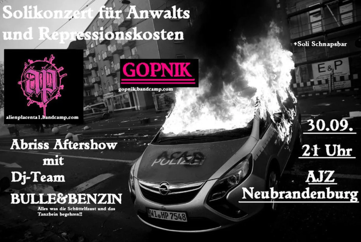 Flyer: SOLIKONZERT  + GOPNIK + ALIEN PLACENTA