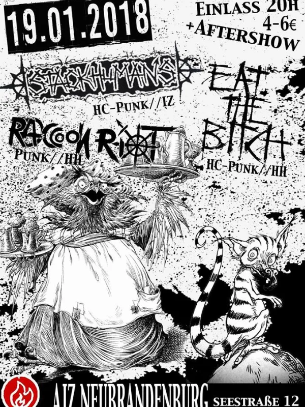 Flyer: EAT THE BITCH + RACCOON RIOT + STACKHUMANS