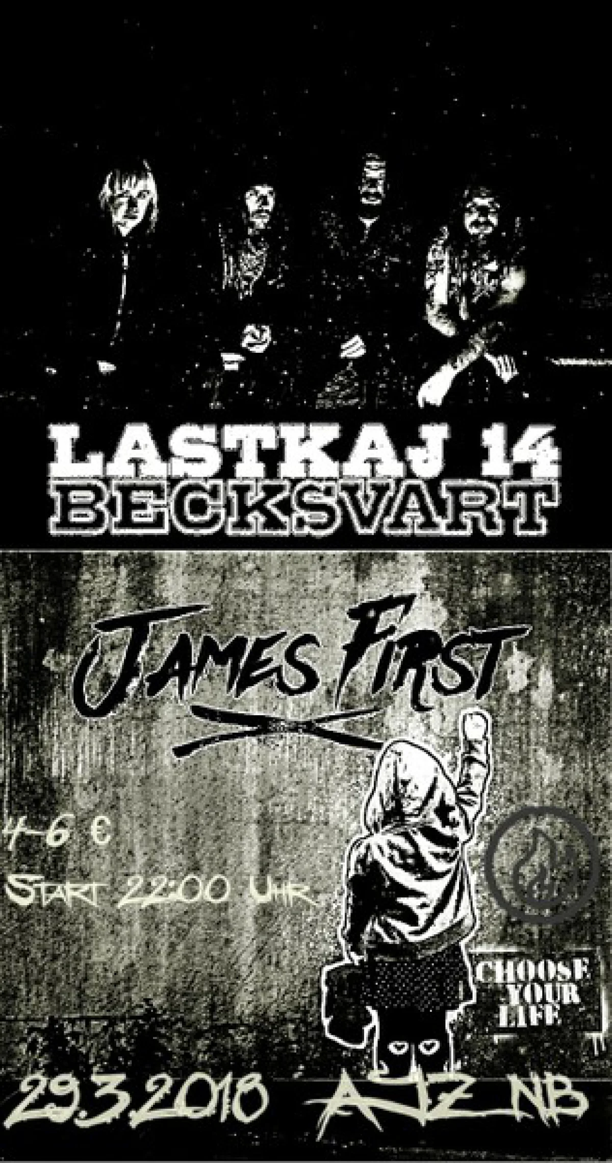 Flyer: JAMES FIRST + LASTKAJ 14 BECKSVART