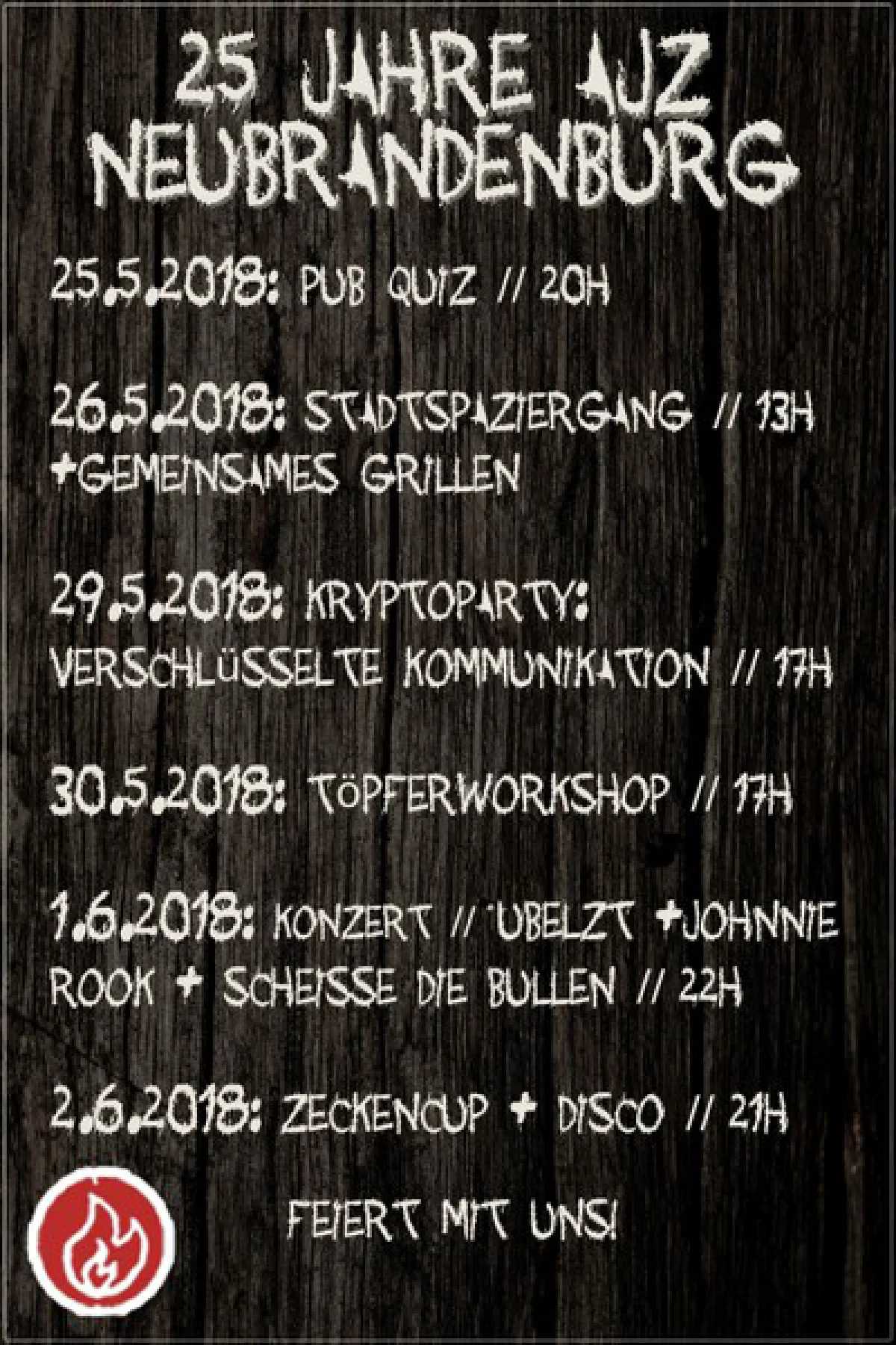 Flyer: 25. AJZ-GEBURTSTAG + ÜBELZT + JOHNNIE ROOK + SCHEISSE DIE BULLEN