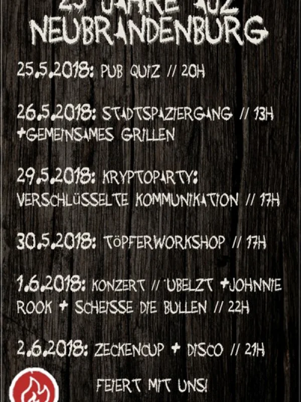 Flyer: 25. AJZ-GEBURTSTAG + ÜBELZT + JOHNNIE ROOK + SCHEISSE DIE BULLEN