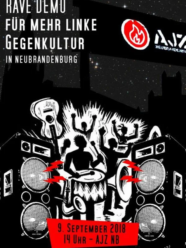Flyer: RAVEDEMO FÜR MEHR LINKE GEGENKULTUR
