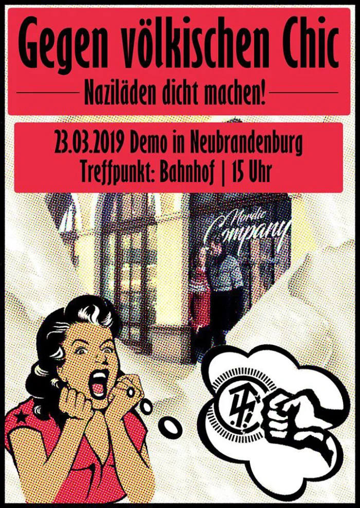 Flyer: DEMO GEGEN VÖLKISCHEN CHIC - NAZILÄDEN DICHT MACHEN!