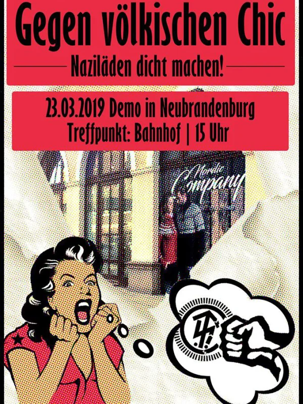 Flyer: DEMO GEGEN VÖLKISCHEN CHIC - NAZILÄDEN DICHT MACHEN!