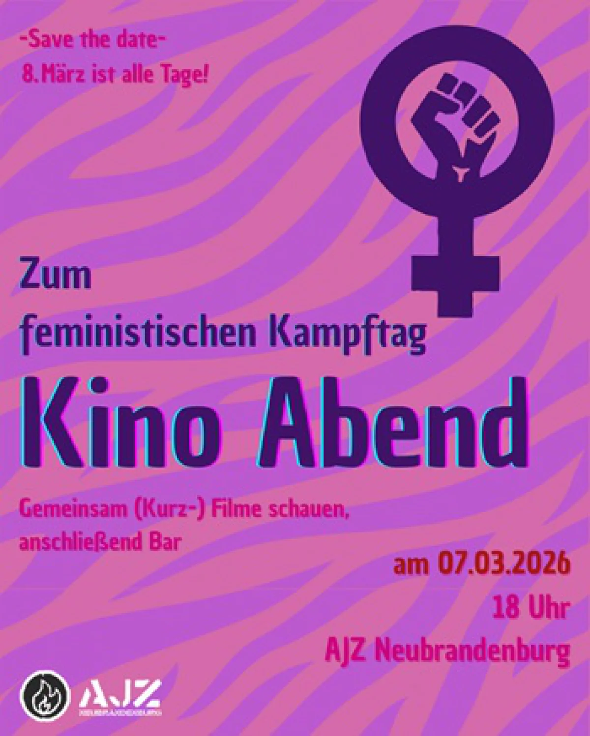 Flyer: KINOABEND ZUM FEMINISTISCHEN KAMPFTAG